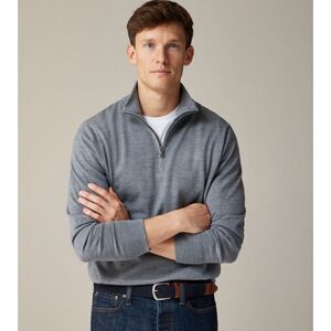 NEW Mens Sz Large Gray Wool Cashmere Stretchy 1/4 Zip Sweater JAMES TATTERSALL